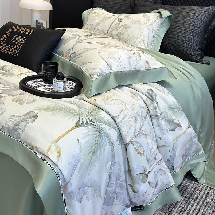 91家纺网 家纺一手货源 找家纺 若未家居 LOVEWE HOUSE 2025新款兰精天丝印花夏被及夏被四件套 清爽一夏（床单款+床盖款）