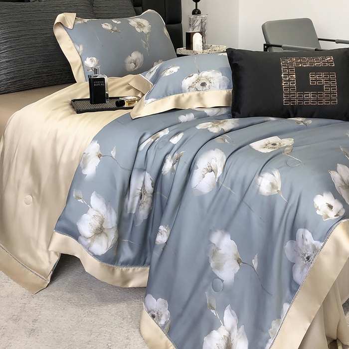 91家纺网 家纺一手货源 找家纺 若未家居 LOVEWE HOUSE 2025新款兰精天丝印花夏被及夏被四件套 蒲公英之恋（床单款+床盖款）