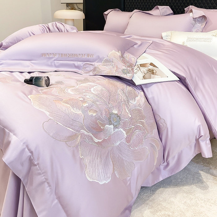 91家纺网 家纺一手货源 找家纺 星蕴家纺 2025新款100支澳棉正宗长绒棉四件套-绽放 绽放 优雅紫