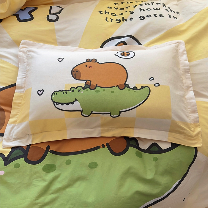 91家纺网 家纺一手货源 找家纺 2025新款原创设计卡皮巴拉全棉四件套-有作品登记证书 趴趴巴拉