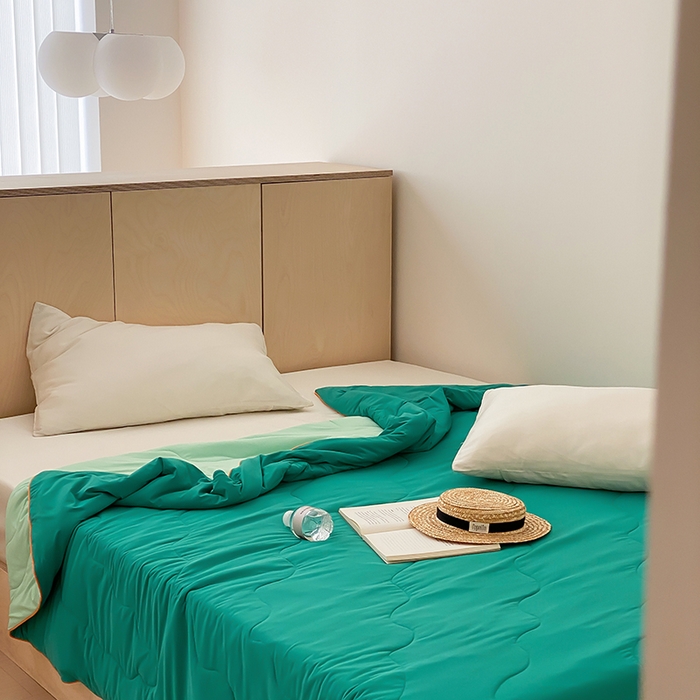 91家纺网 家纺一手货源 找家纺 时年家纺 2025新款升级版180克高定即刻凉感夏被 西瓜绿