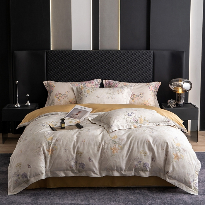 91家纺网 家纺一手货源 找家纺 皇寝世家家居 2025新款60S新疆长绒棉数码印花全棉床上四件套纯棉床品套件 蝶舞