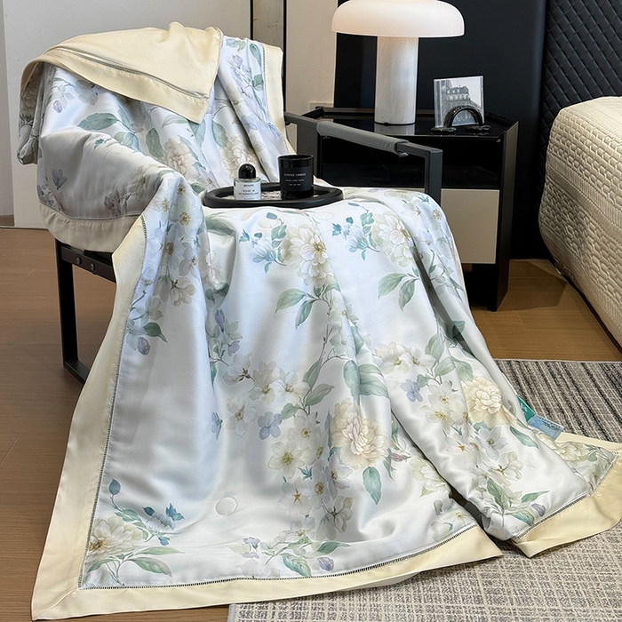 91家纺网 家纺一手货源 找家纺 若未家居 LOVEWE HOUSE 2025新款兰精天丝印花夏被及夏被四件套 白茶（床单款+床盖款）