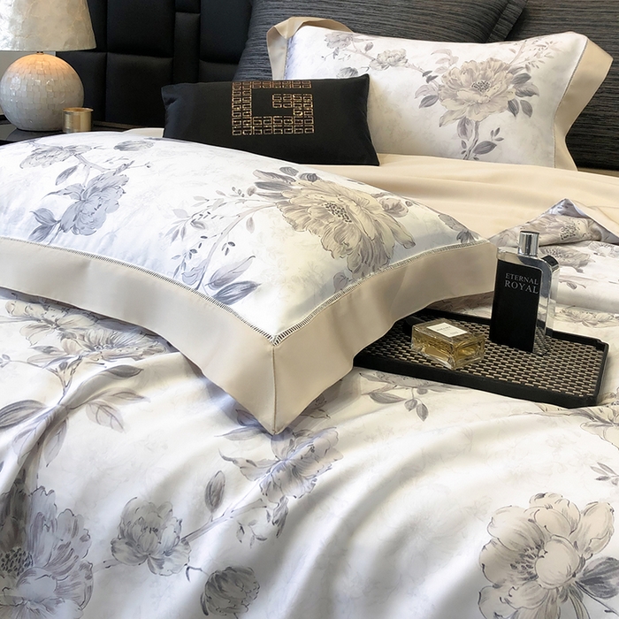 91家纺网 家纺一手货源 找家纺 若未家居 LOVEWE HOUSE 2025新款兰精天丝印花夏被及夏被四件套 芍药连枝（床单款+床盖款）