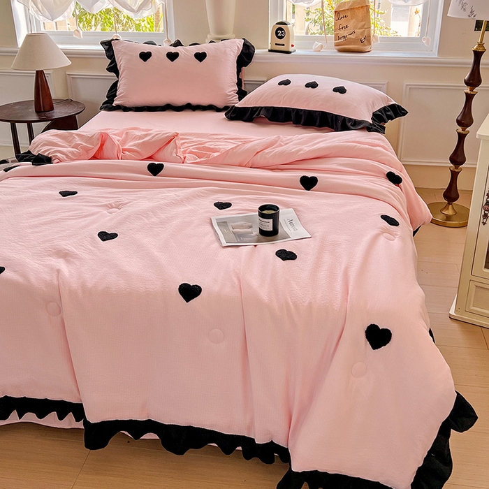 91家纺网 家纺一手货源 找家纺 梦之岛 2025新款韩版小泡泡水洗棉毛巾绣四件套-蝶梦 蝶梦爱心-玉