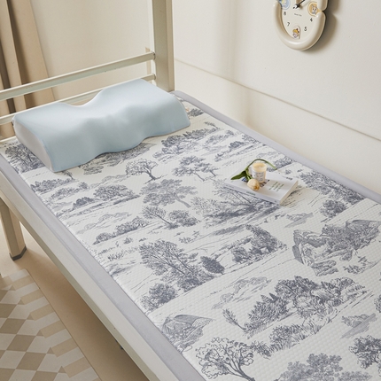91家纺网 家纺一手货源 找家纺 川悦生活 2025新款数码印花冰豆豆凉席床垫-学生床 山野茶树-灰
