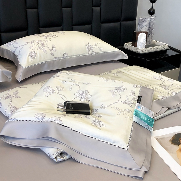 91家纺网 家纺一手货源 找家纺 若未家居 LOVEWE HOUSE 2025新款兰精天丝印花夏被及夏被四件套 白玉芝芝（床单款+床盖款）