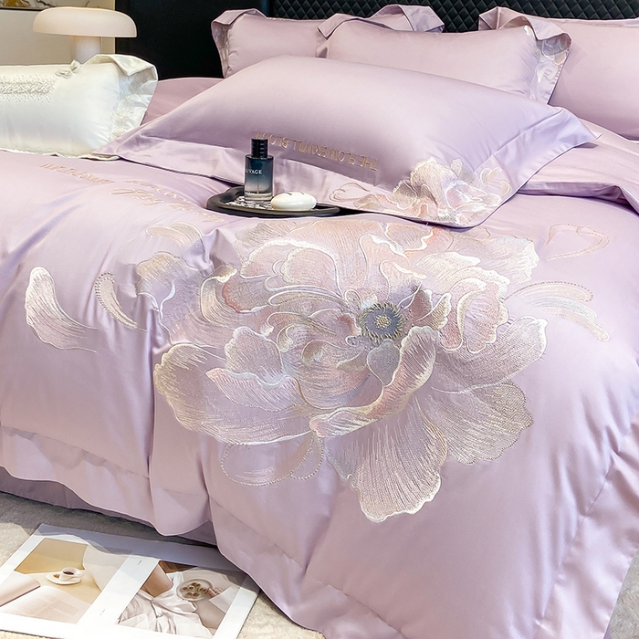 91家纺网 家纺一手货源 找家纺 星蕴家纺 2025新款100支澳棉正宗长绒棉四件套-绽放 绽放 优雅紫