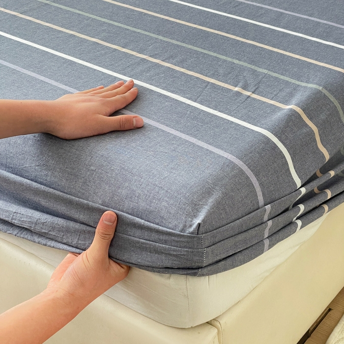 91家纺网 家纺一手货源 找家纺 2025新款全棉水洗棉套件-单床笠 流年灰