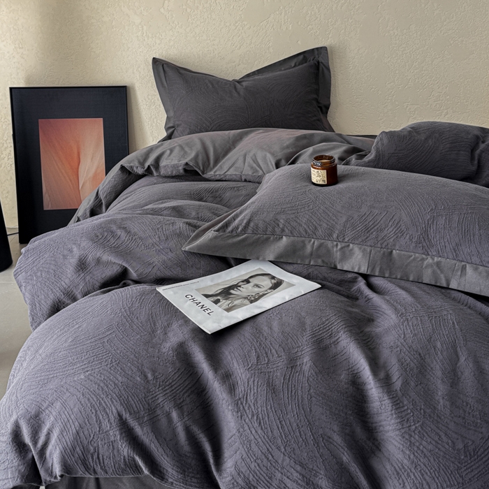 91家纺网 家纺一手货源 找家纺 若未家居 LOVEWE HOUSE 2025新款50S色织空气层水洗大提花全棉四件套 流光-碳素灰