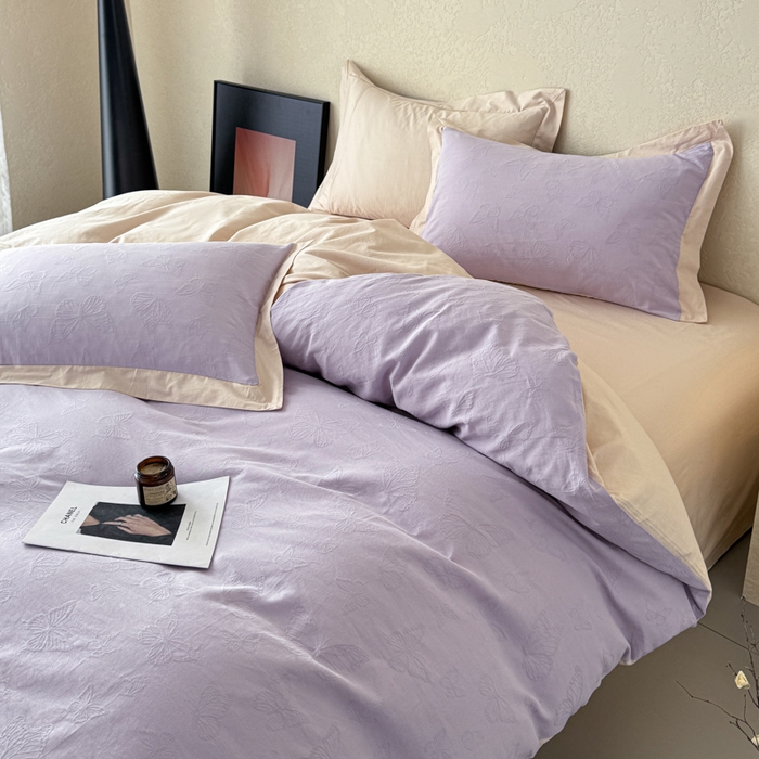 91家纺网 家纺一手货源 找家纺 若未家居 LOVEWE HOUSE 2025新款50S色织空气层水洗大提花全棉四件套 梦蝶-有氧紫