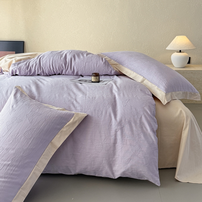 91家纺网 家纺一手货源 找家纺 若未家居 LOVEWE HOUSE 2025新款50S色织空气层水洗大提花全棉四件套 梦蝶-有氧紫