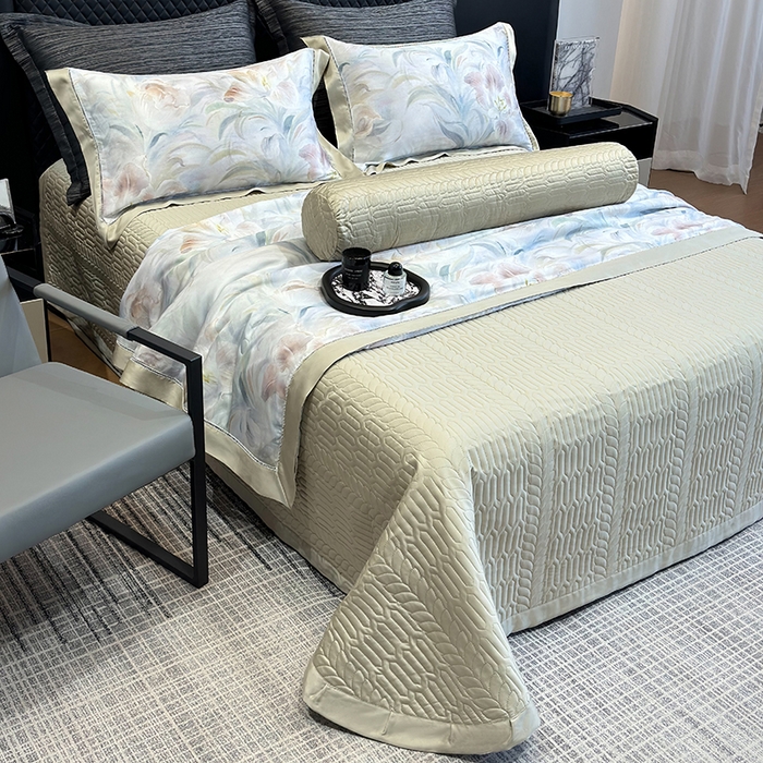 91家纺网 家纺一手货源 找家纺 若未家居 LOVEWE HOUSE 2025新款兰精天丝印花夏被及夏被四件套 粉墨华羽（床单款+床盖款）