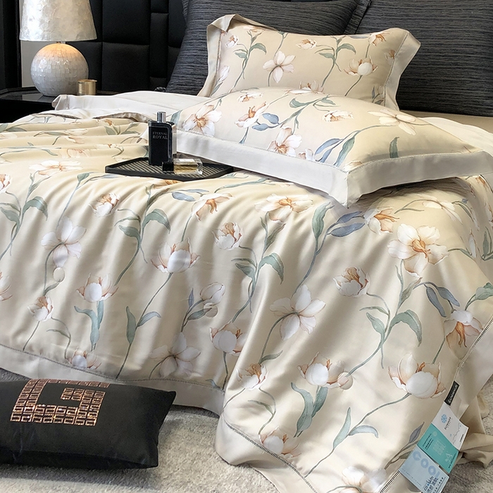 91家纺网 家纺一手货源 找家纺 若未家居 LOVEWE HOUSE 2025新款兰精天丝印花夏被及夏被四件套 玉兰白雪（床单款+床盖款）