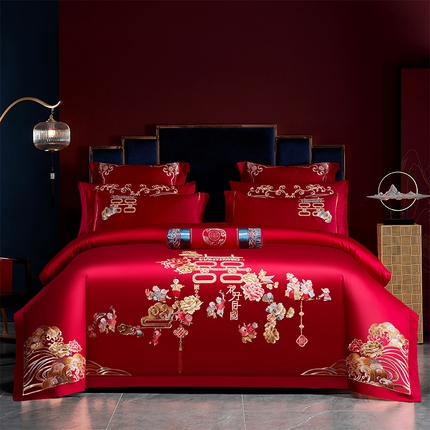 91家纺网 家纺一手货源 找家纺 （总）博之洋婚庆 2025新款全棉纯棉新中式婚庆刺绣四件套-总
