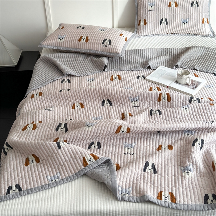 91家纺网 家纺一手货源 找家纺 美优兰 2025春夏新款双面天丝高温砂洗床盖 汪星人