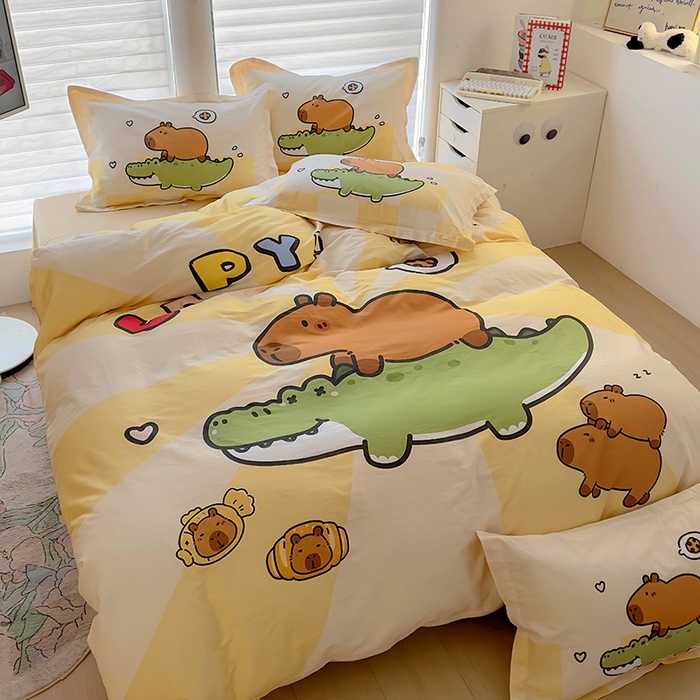 91家纺网 家纺一手货源 找家纺 2025新款原创设计卡皮巴拉全棉四件套-有作品登记证书 趴趴巴拉