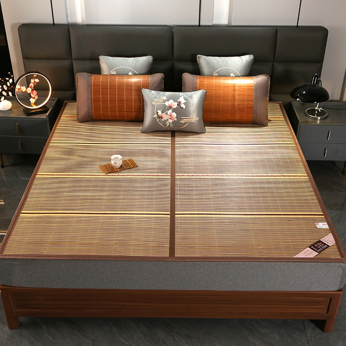 91家纺网 家纺一手货源 找家纺 森璐家纺 2025新款茶香养生竹席藤席草席冰丝席凉席子 木纹-反面亚草