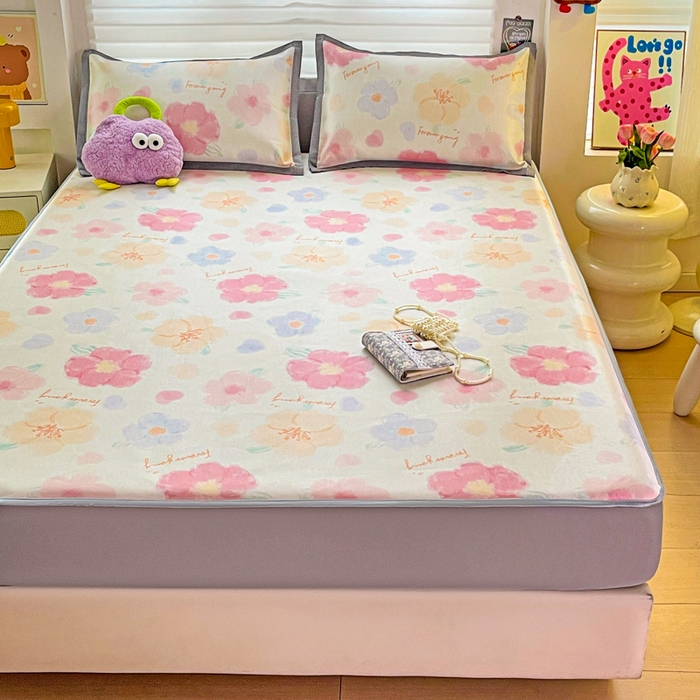 91家纺网 家纺一手货源 找家纺 金盛纺 2025新款A类数码印花冰丝席-床笠款 天女散花