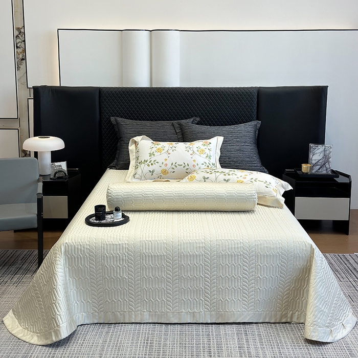 91家纺网 家纺一手货源 找家纺 若未家居 LOVEWE HOUSE 2025新款兰精天丝印花夏被及夏被四件套 奶酪玫瑰（床单款+床盖款）