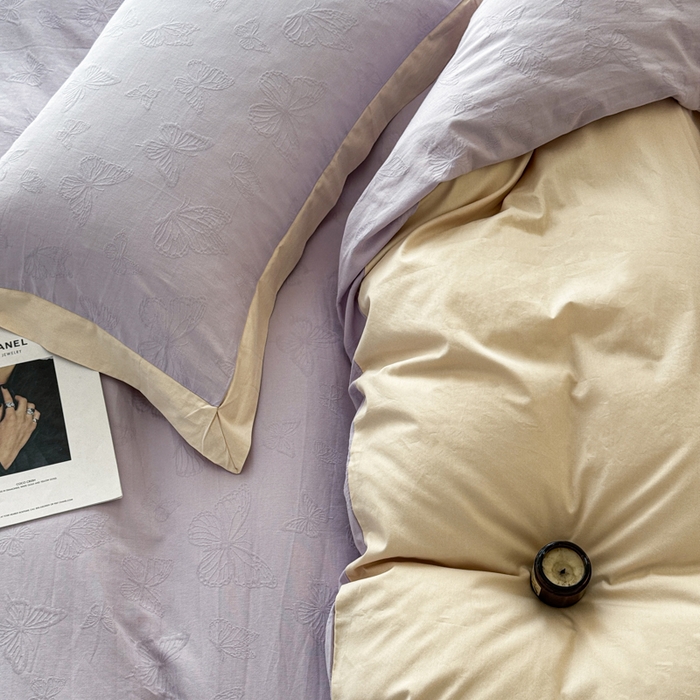 91家纺网 家纺一手货源 找家纺 若未家居 LOVEWE HOUSE 2025新款50S色织空气层水洗大提花全棉四件套 梦蝶-有氧紫