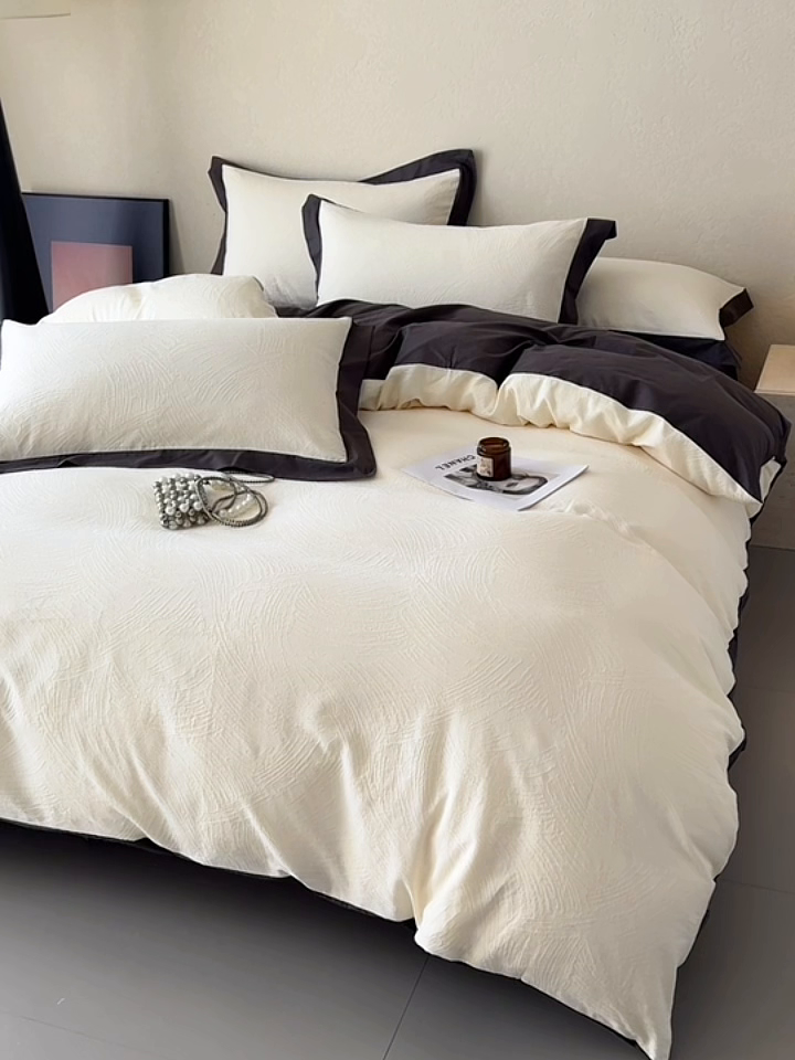 91家纺网 家纺一手货源 找家纺 若未家居 LOVEWE HOUSE 2025新款50S色织空气层水洗大提花全棉四件套 流光-云氧白