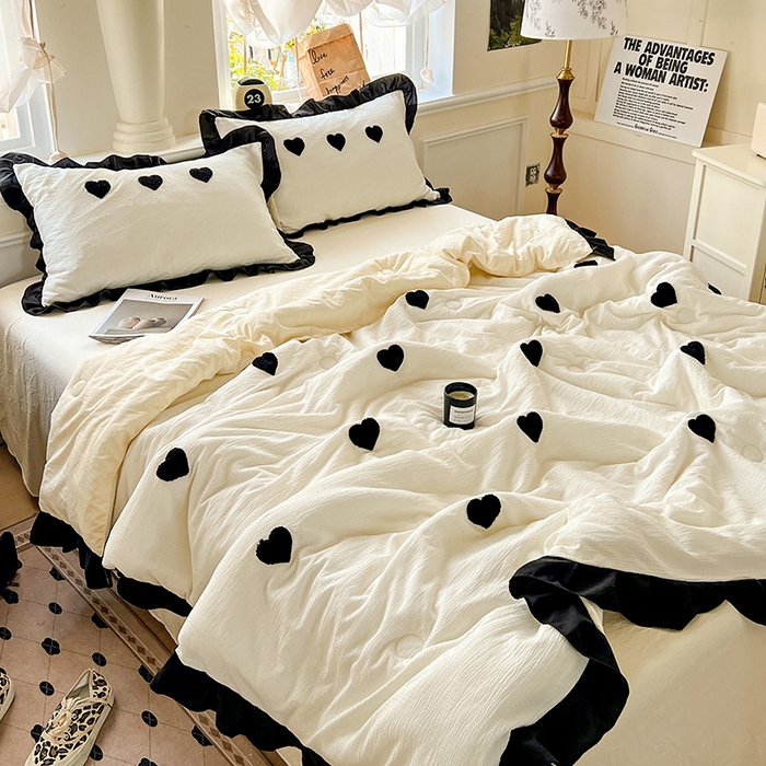 91家纺网 家纺一手货源 找家纺 梦之岛 2025新款韩版小泡泡水洗棉毛巾绣四件套-蝶梦 蝶梦爱心-奶白