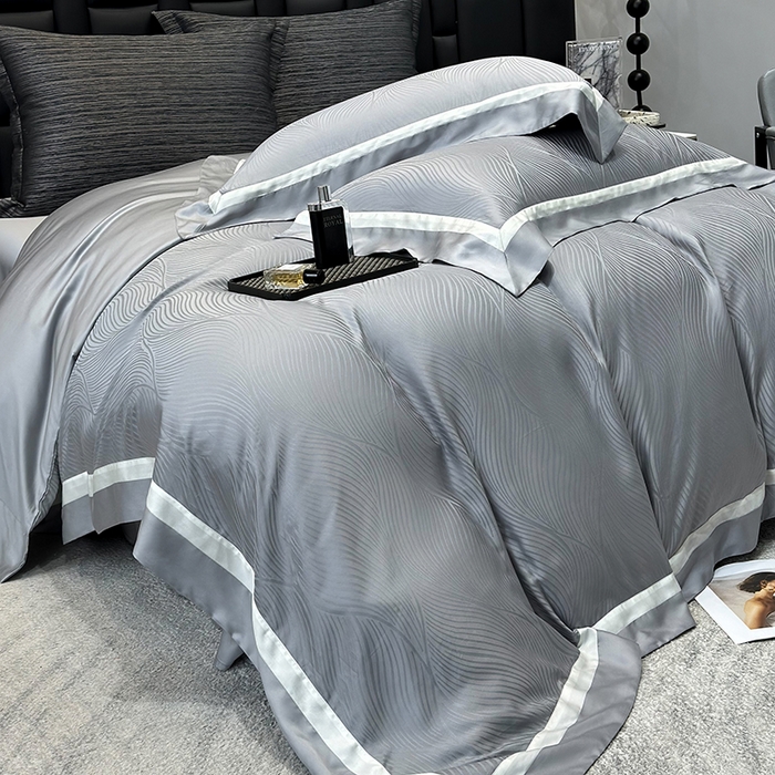 91家纺网 家纺一手货源 找家纺 若未家居 LOVEWE HOUSE 2025新款天丝提花套件撞色轻奢风四件套-天丝布拉格 天丝布拉格 银灰