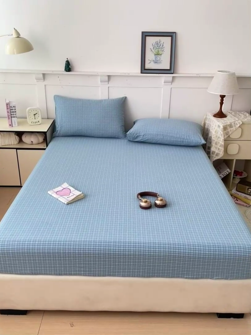 91家纺网 家纺一手货源 找家纺 2025新款全棉水洗棉套件-单床笠 春野兰