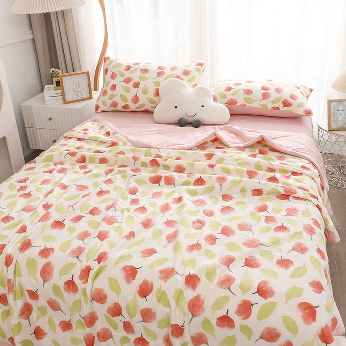 91家纺网 家纺一手货源 找家纺 红日子纺织品 2025新款棉麻夏被四件套 漫花-粉