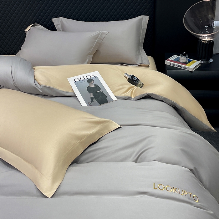 91家纺网 家纺一手货源 找家纺 皇寝世家家居 2025新款全棉纯棉A类100s长绒棉四件套刺绣绣花纯色贡缎床单款-诗雅 诗雅-星空灰