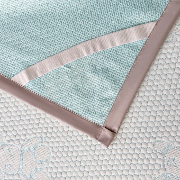 91家纺网 家纺一手货源 找家纺 999家纺   2025新款凉感提花冰豆豆凉席三件套 冰块熊-蓝（凉席款）