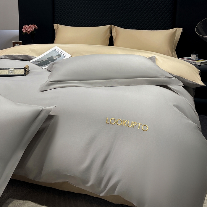 91家纺网 家纺一手货源 找家纺 皇寝世家家居 2025新款全棉纯棉A类100s长绒棉四件套刺绣绣花纯色贡缎床单款-诗雅 诗雅-星空灰