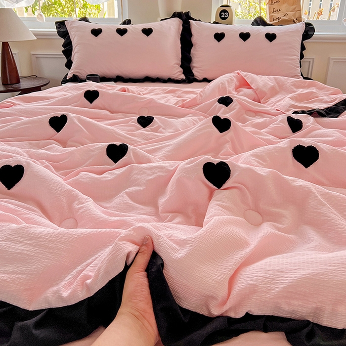 91家纺网 家纺一手货源 找家纺 梦之岛 2025新款韩版小泡泡水洗棉毛巾绣四件套-蝶梦 蝶梦爱心-玉