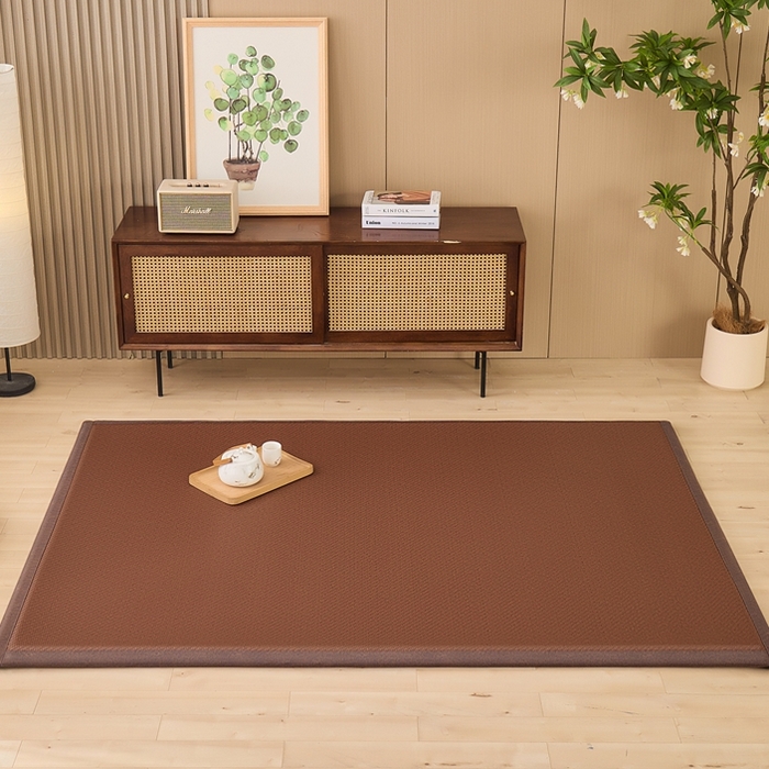 91家纺网 家纺一手货源 找家纺 绒艺席业 2025新款PE藤席地垫 咖色