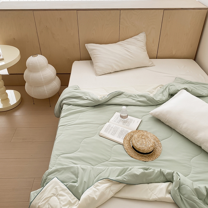 91家纺网 家纺一手货源 找家纺 时年家纺 2025新款升级版180克高定即刻凉感夏被 抹茶绿