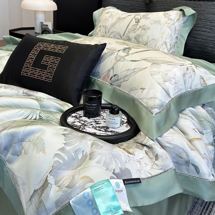 91家纺网 家纺一手货源 找家纺 若未家居 LOVEWE HOUSE 2025新款兰精天丝印花夏被及夏被四件套 清爽一夏（床单款+床盖款）