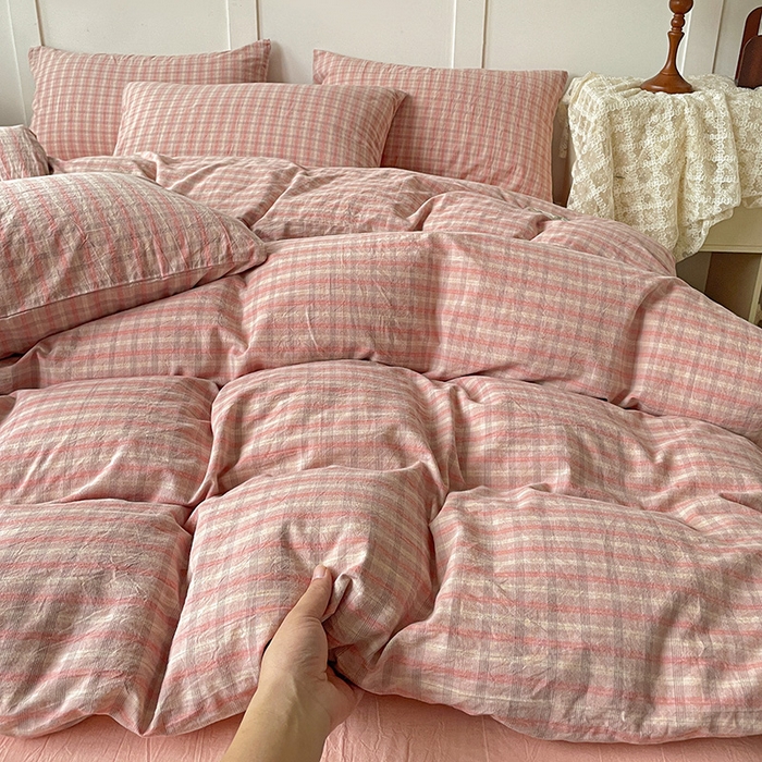 91家纺网 家纺一手货源 找家纺 大柏树 2025新款全棉水洗棉套件-床单四件套 日落红