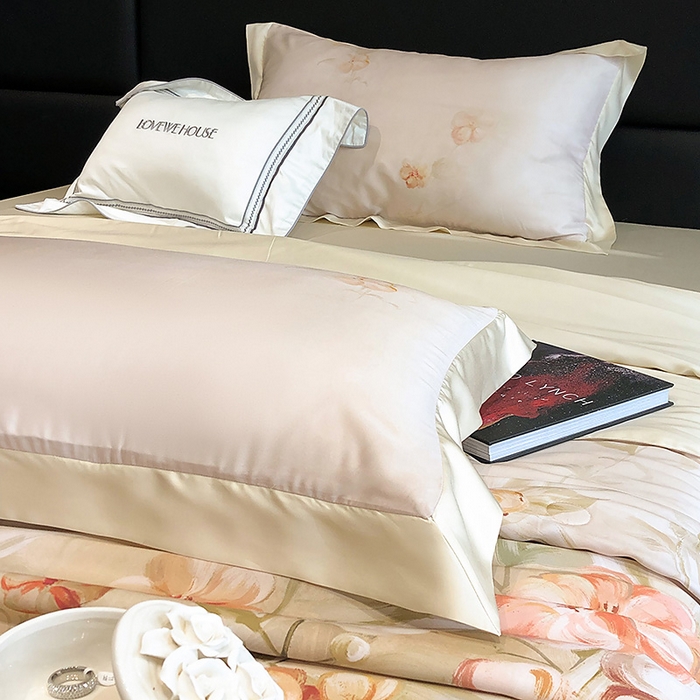 91家纺网 家纺一手货源 找家纺 若未家居 LOVEWE HOUSE 2025新款兰精天丝印花夏被及夏被四件套 花西子 米（床单款+床盖款）