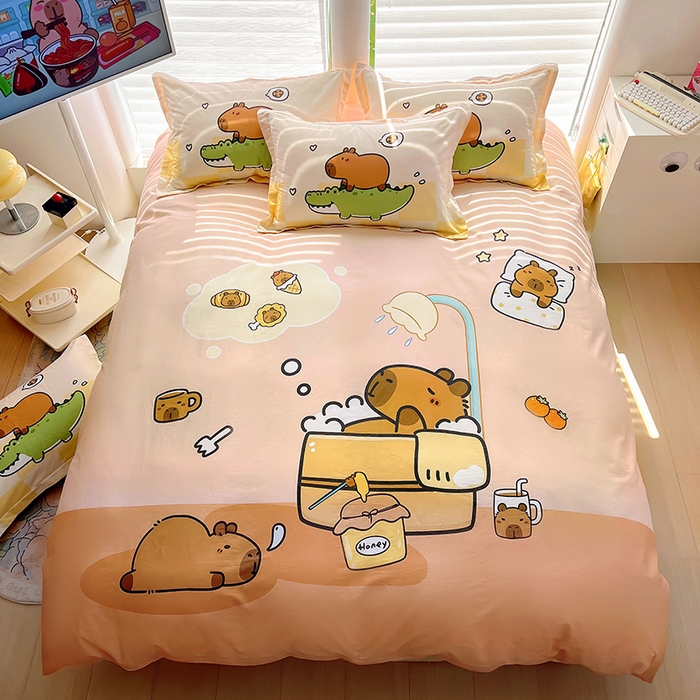 91家纺网 家纺一手货源 找家纺 2025新款原创设计卡皮巴拉全棉四件套-有作品登记证书 向往的生活