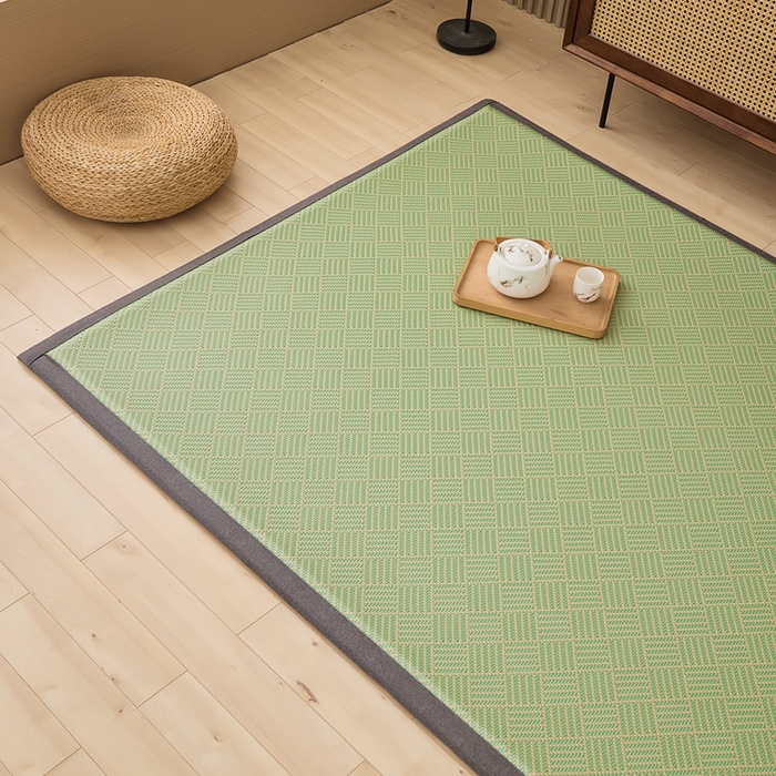 91家纺网 家纺一手货源 找家纺 绒艺席业 2025新款PE藤席地垫 饼干花 绿色