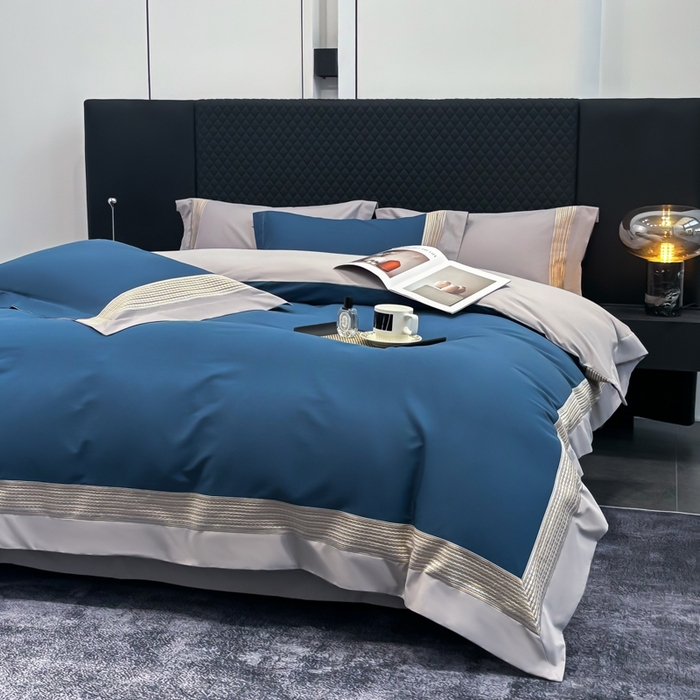 91家纺网 家纺一手货源 找家纺 皇寝世家家居 2025新款100支长绒棉磨毛四件套纯棉全棉冬保暖床单加厚床上被套-欧文系列 蓝灰