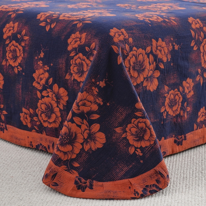 91家纺网 家纺一手货源 找家纺 2025新款全棉色织双层纱纽扣款四件套 云纱-深兰