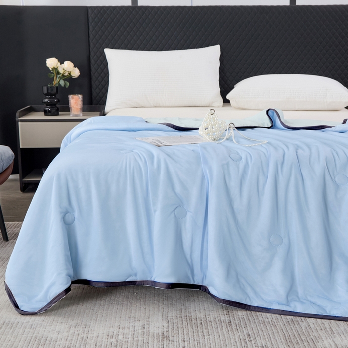 91家纺网 家纺一手货源 找家纺 丝薇雅 2025新款凉感丝夏被冰淇淋夏凉被 黑边-圆圈天蓝