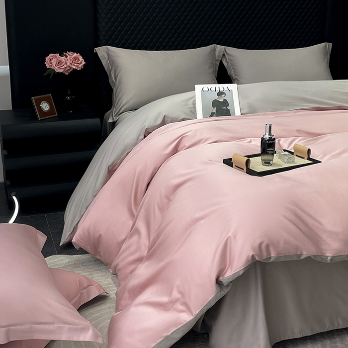 91家纺网 家纺一手货源 找家纺 皇寝世家家居 2025新款全棉纯棉A类100s长绒棉四件套刺绣绣花纯色贡缎床单款-诗雅 诗雅-如意粉