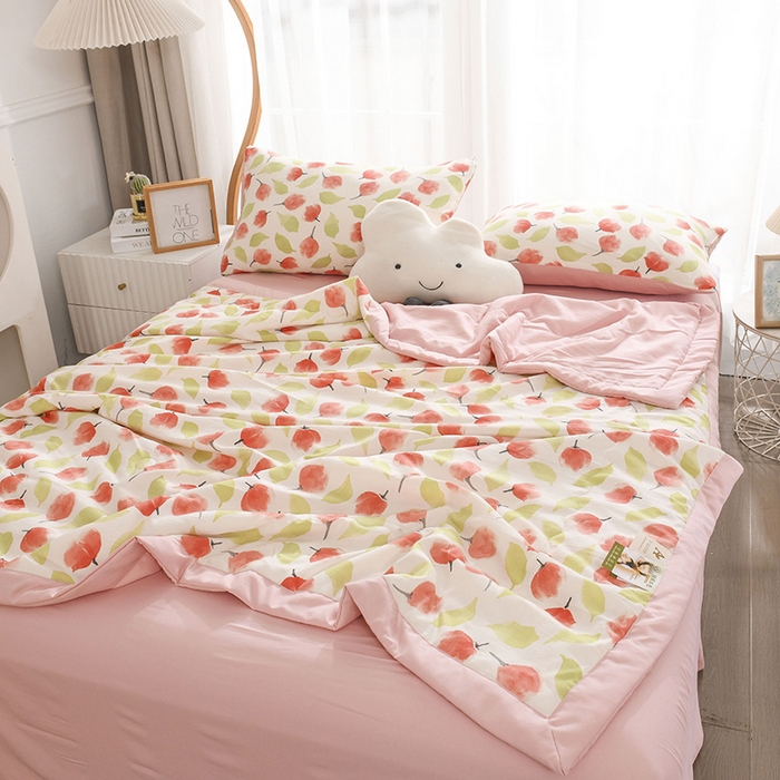 91家纺网 家纺一手货源 找家纺 红日子纺织品 2025新款棉麻夏被四件套 漫花-粉