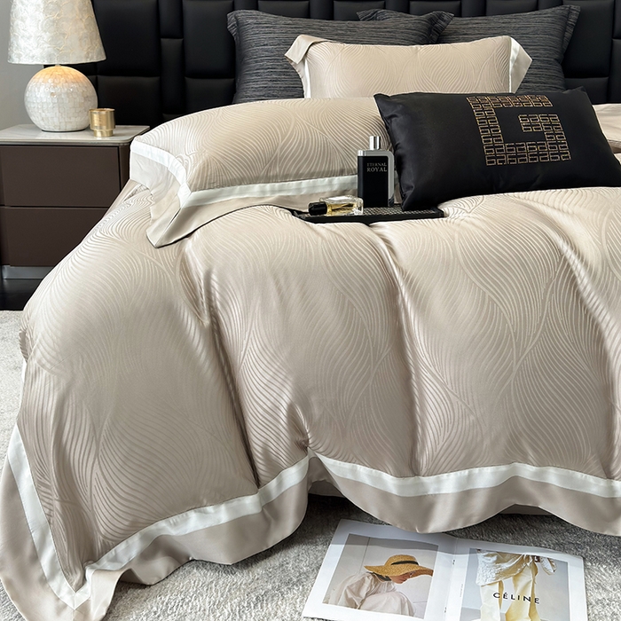 91家纺网 家纺一手货源 找家纺 若未家居 LOVEWE HOUSE 2025新款天丝提花套件撞色轻奢风四件套-天丝布拉格 天丝布拉格 香槟米