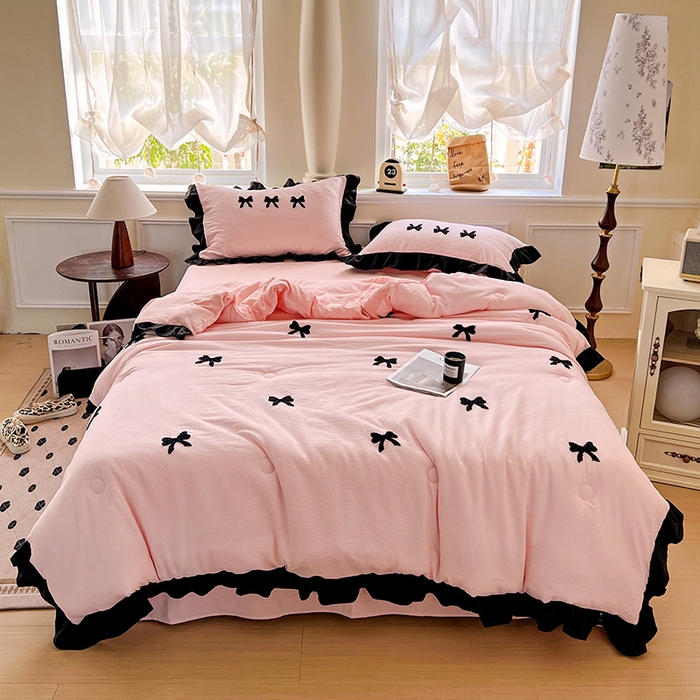 91家纺网 家纺一手货源 找家纺 （总）梦之岛 2025新款韩版小泡泡水洗棉毛巾绣四件套-蝶梦