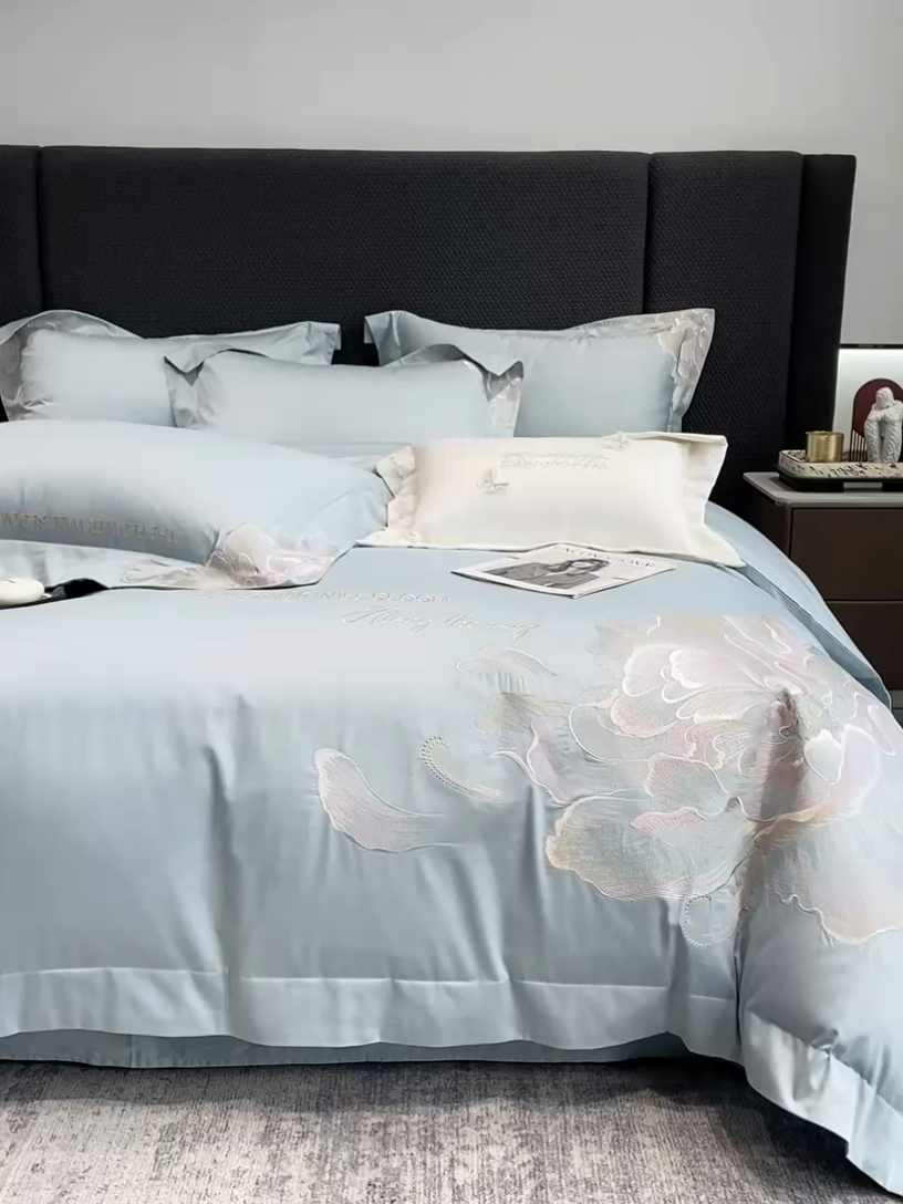 91家纺网 家纺一手货源 找家纺 星蕴家纺 2025新款100支澳棉正宗长绒棉四件套-绽放 绽放 幸运兰