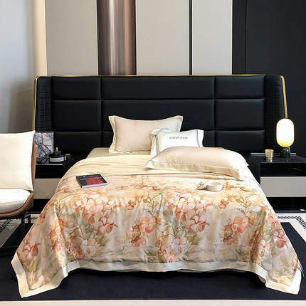 若未家居 LOVEWE HOUSE 2025新款兰精天丝印花夏被及夏被四件套 花西子 米（床单款+床盖款）